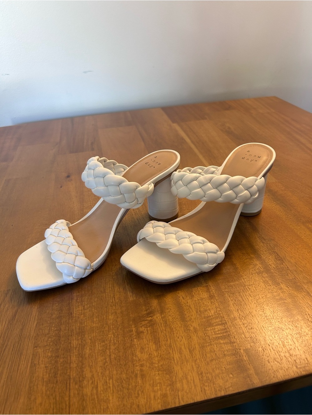a new day White Braided Double-Strap Block Heel Sandals
